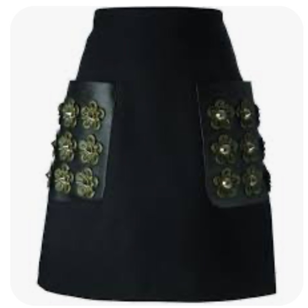 FENDI Floral Black  Skirt with leather Trim